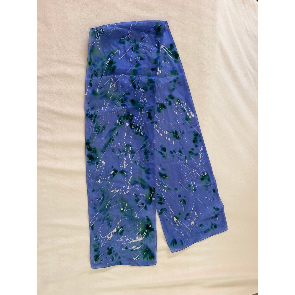 Blue Watercolor Print Vintage Silk Scarf